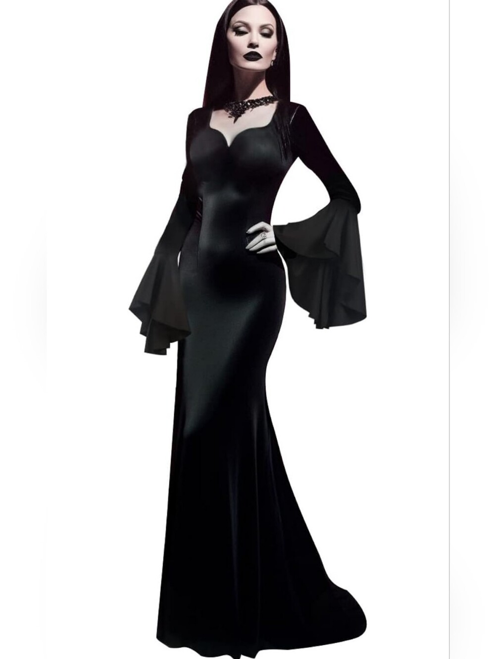 Black Dress Floor Length Tight fitting Halloween Gothic RolePlay Costume